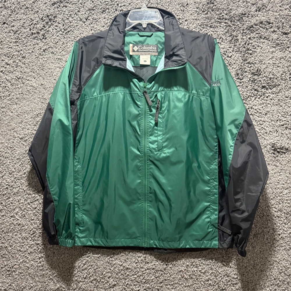 90's Vtg Columbia NWOT Windbreaker Jacket Mens Large Green Packable XCO Hooded